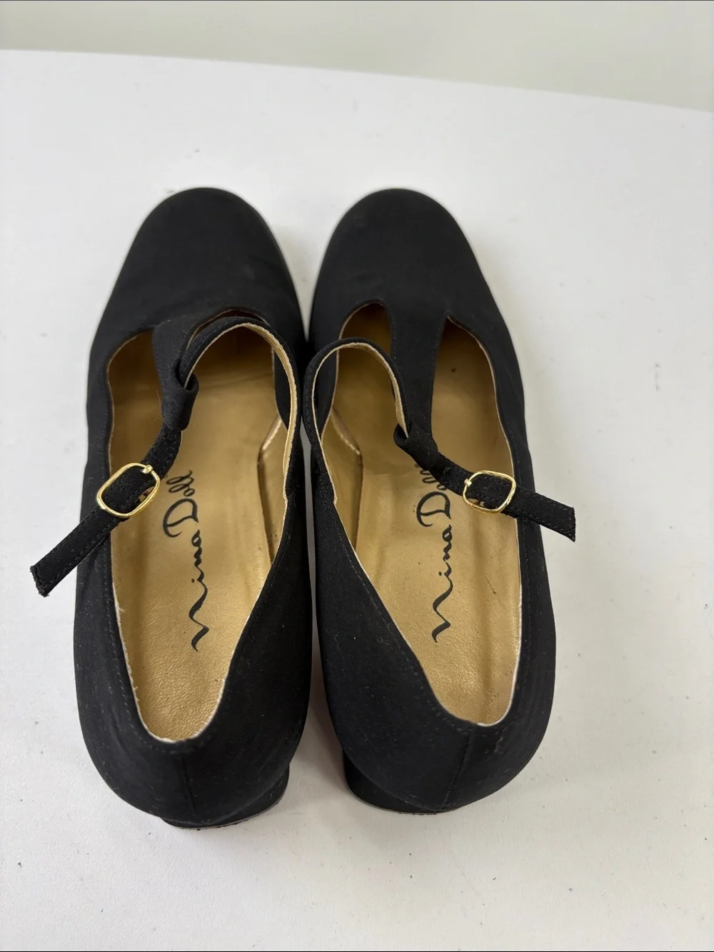 🐨 Nina Doll Black Mary Jane Low Heel Flats with Buckle Strap fabric upper